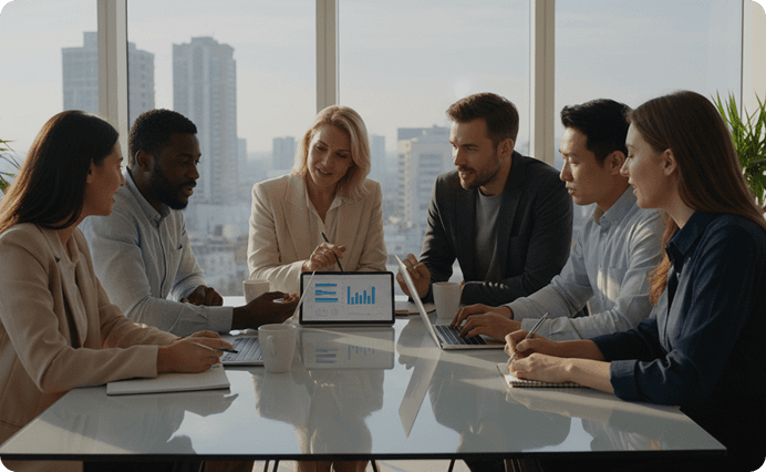 Wyizz team collaborating at the whiteboard